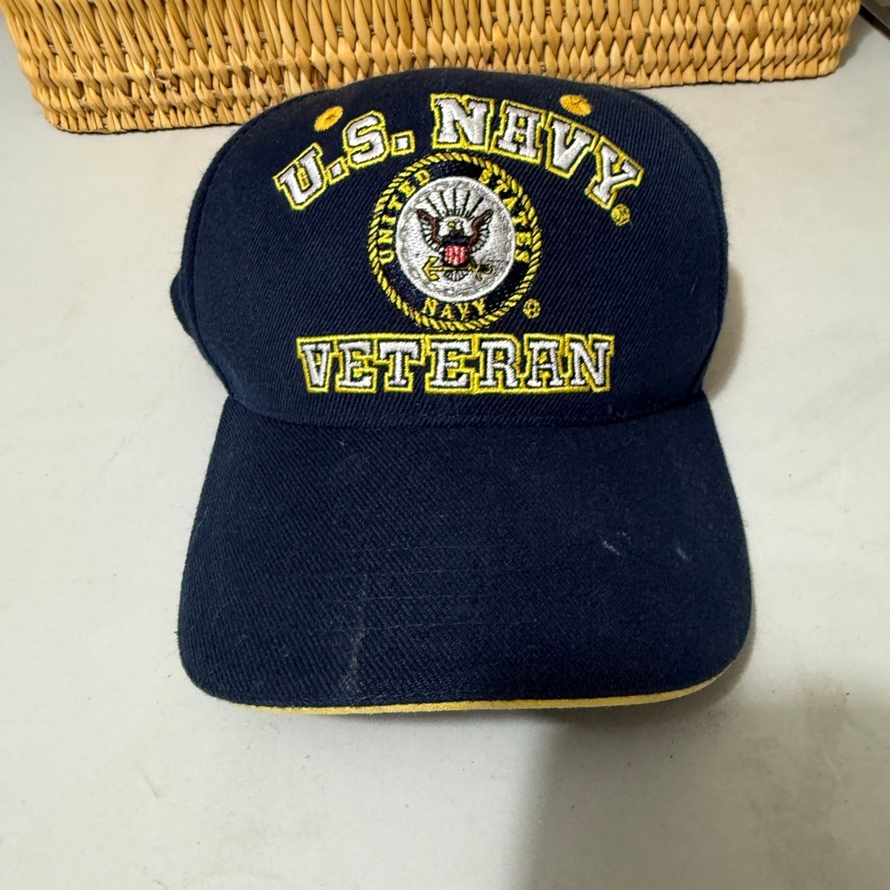 US Navy Veteran Hat Navy Blue Embroidered Adjustable Cap